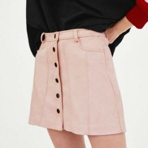 Zara TRF Button-up Pink Faux Suede Mini Skirt